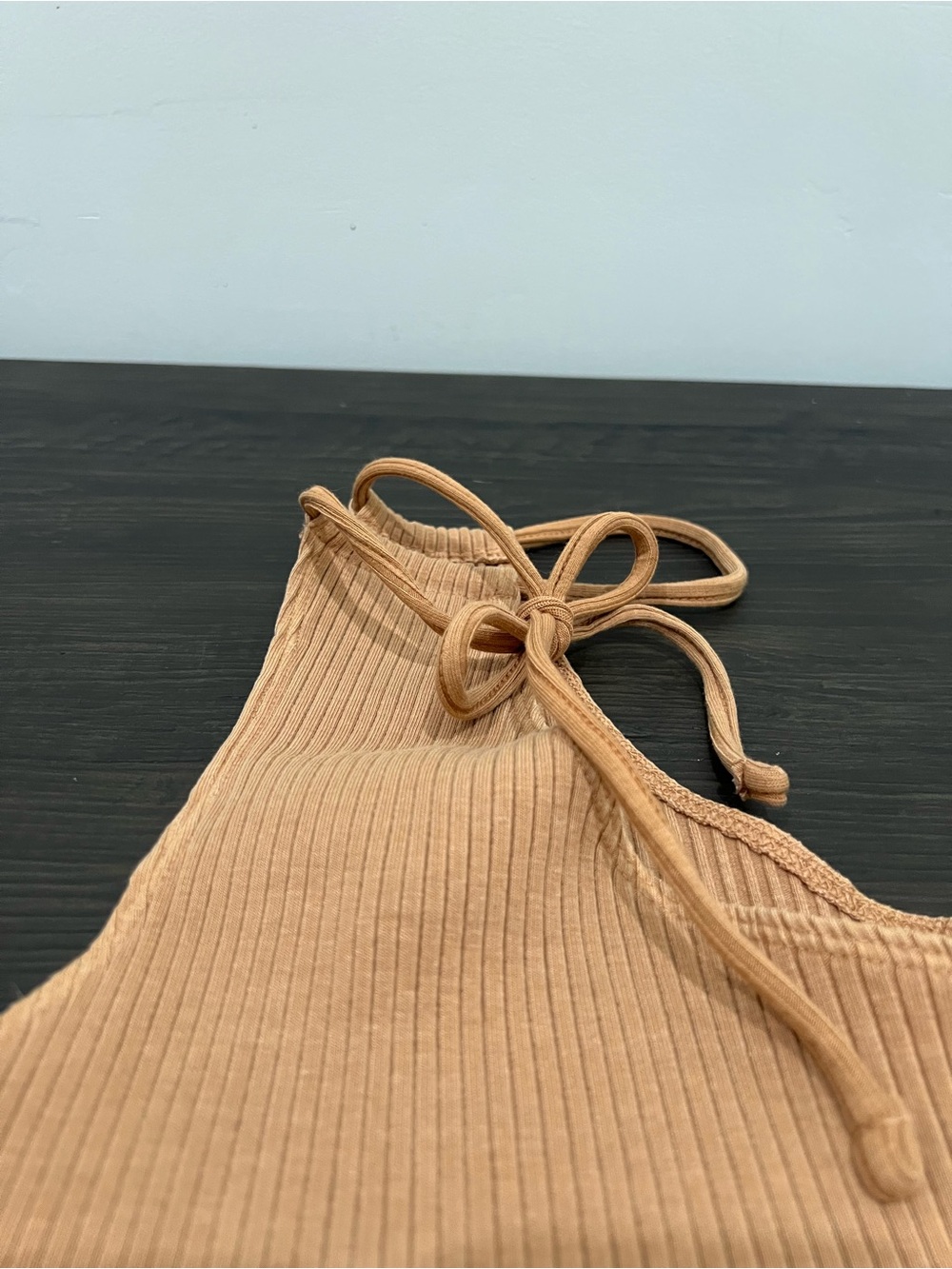 One-Shoulder Ribbed Crop Top in Rusty Orange - Picture 3 of 4